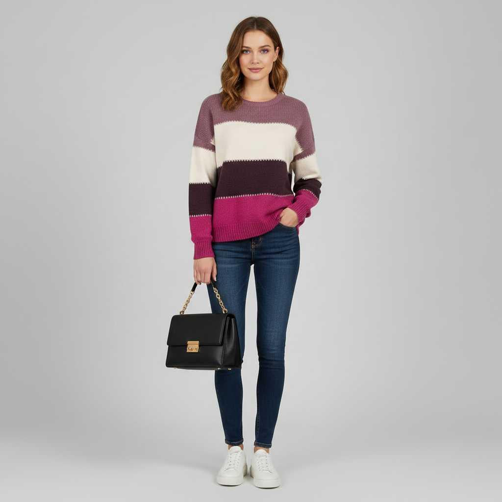 Sweat-shirt rayé pour femme – Pull confortable coupe classique – photo 4