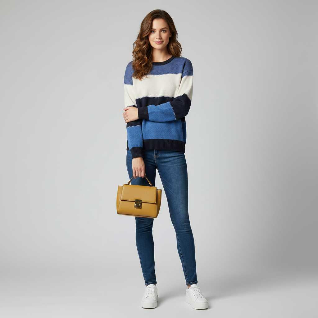 Sweat-shirt rayé pour femme – Pull confortable coupe classique – photo 1
