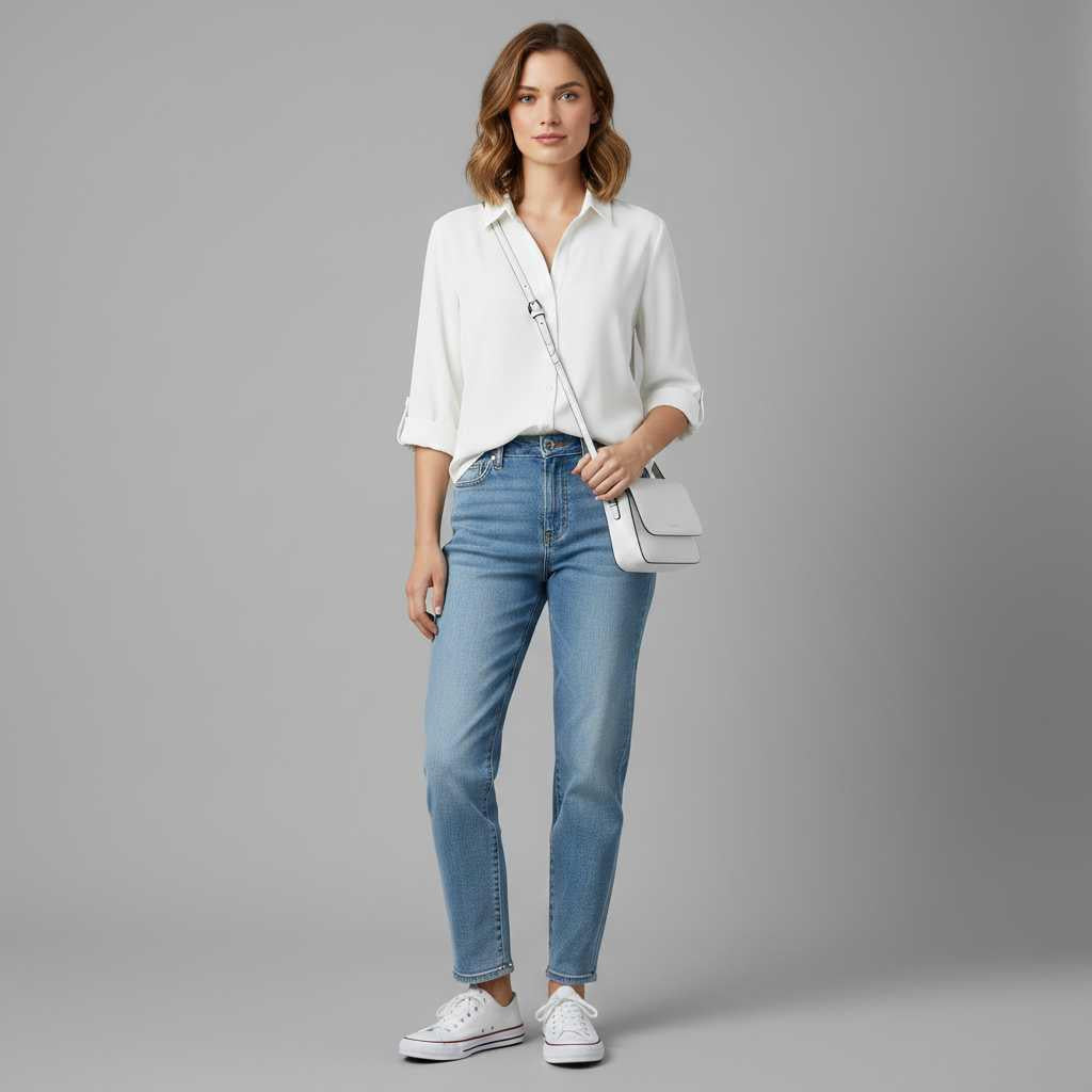 Chemise femme à col et boutonnage – Manches 3/4, coupe classique – photo 1