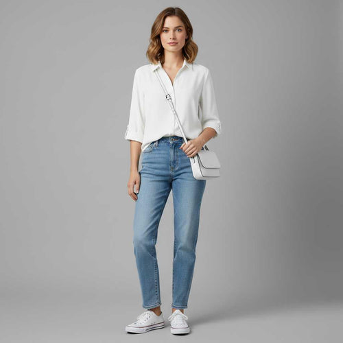 Chemise femme à col et boutonnage – Manches 3/4, coupe classique – photo 1