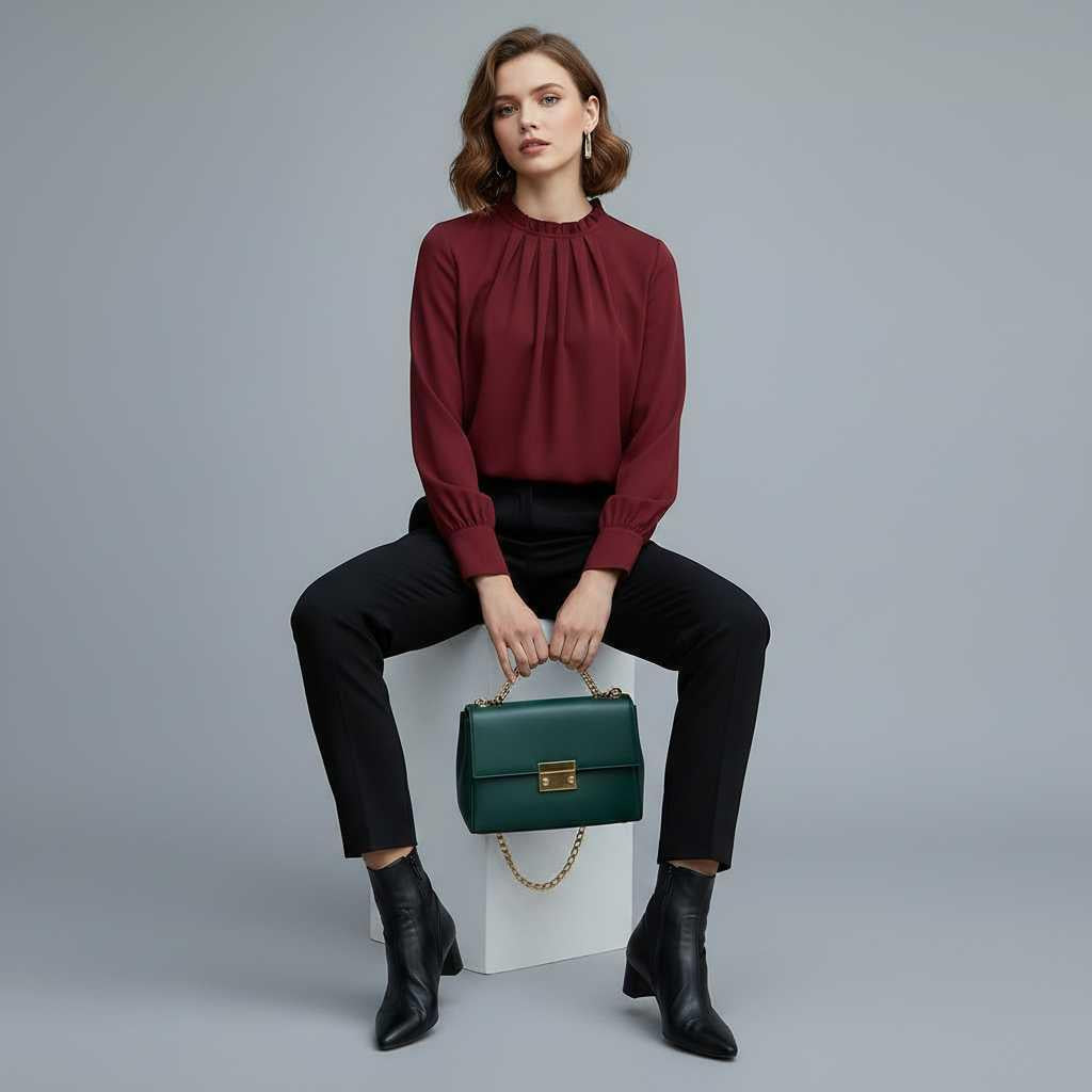 Haut femme manches longues – Coupe décontractée, uni, idéal en automne – photo 2
