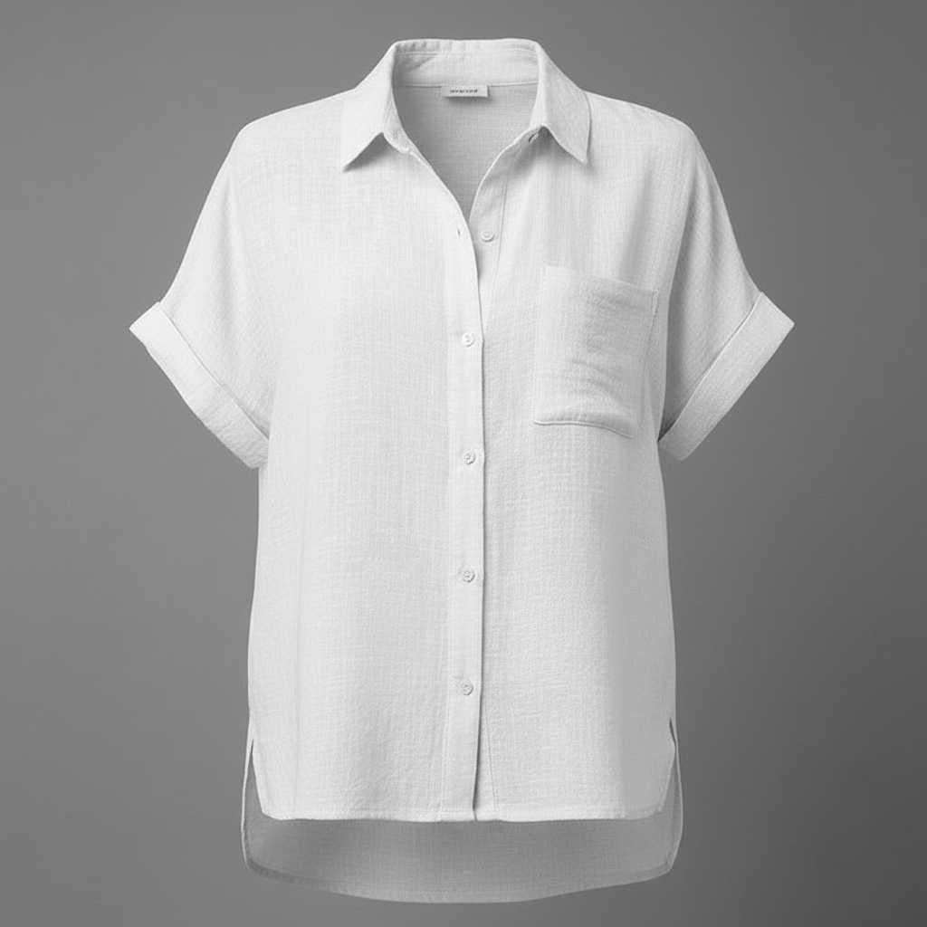 Blouse manches courtes femme en coton et lin – Coupe ample – photo 6