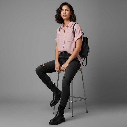 Blouse manches courtes femme en coton et lin – Coupe ample – photo 2
