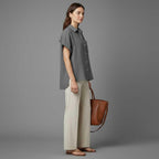 Blouse manches courtes femme en coton et lin – Coupe ample – photo 3