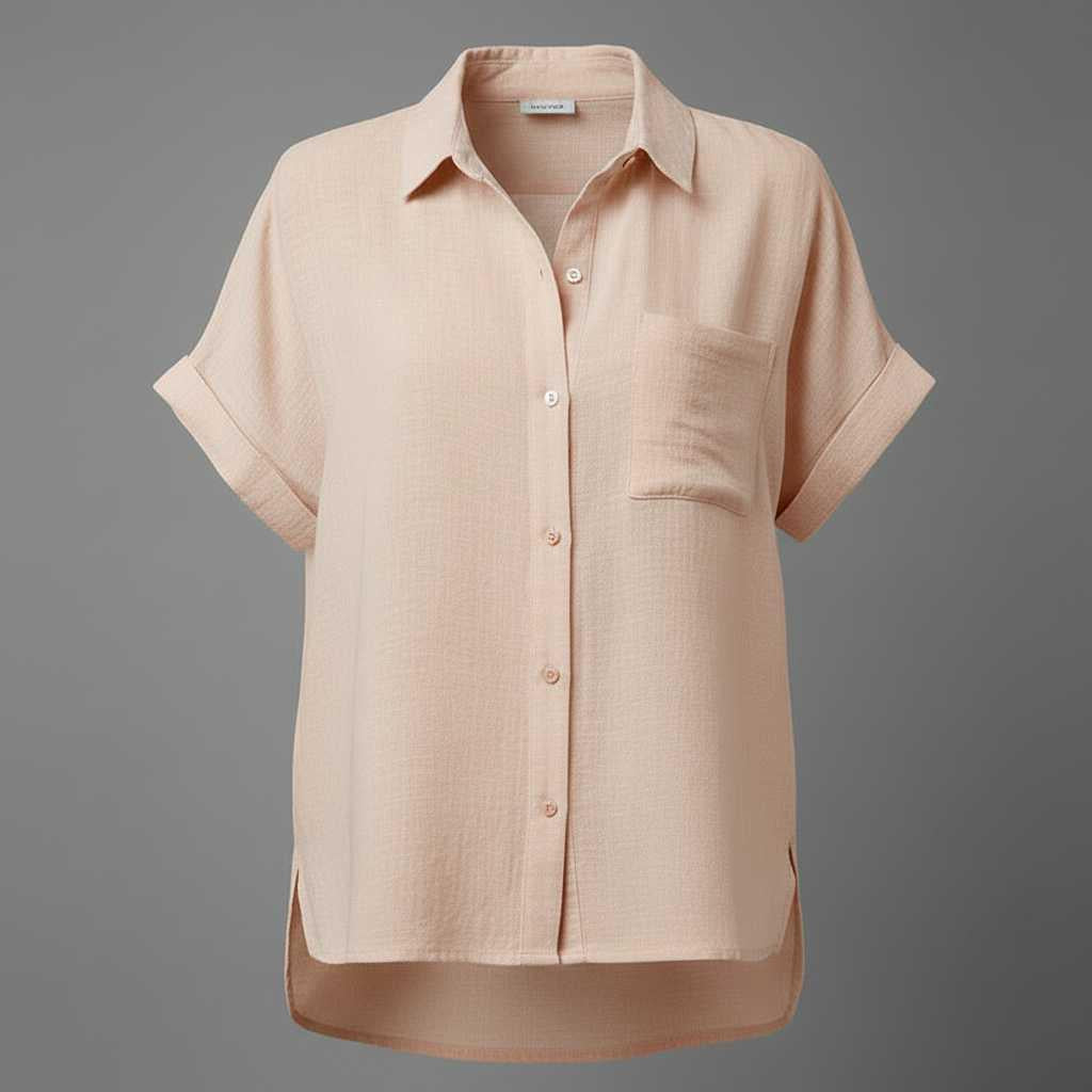 Blouse manches courtes femme en coton et lin – Coupe ample – photo 8