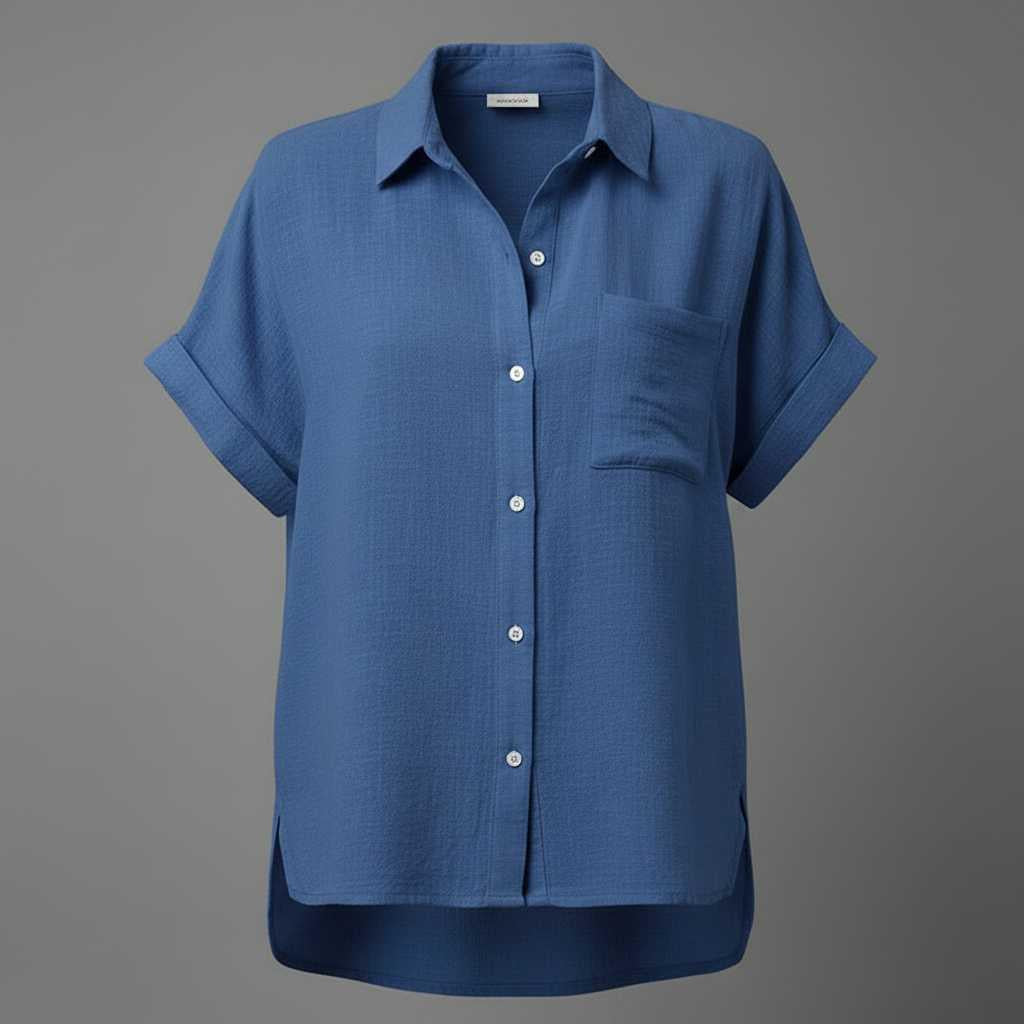 Blouse manches courtes femme en coton et lin – Coupe ample – photo 9