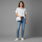 Blouse manches courtes femme en coton et lin – Coupe ample – photo 1