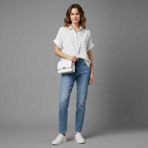 Blouse manches courtes femme en coton et lin – Coupe ample – photo 1