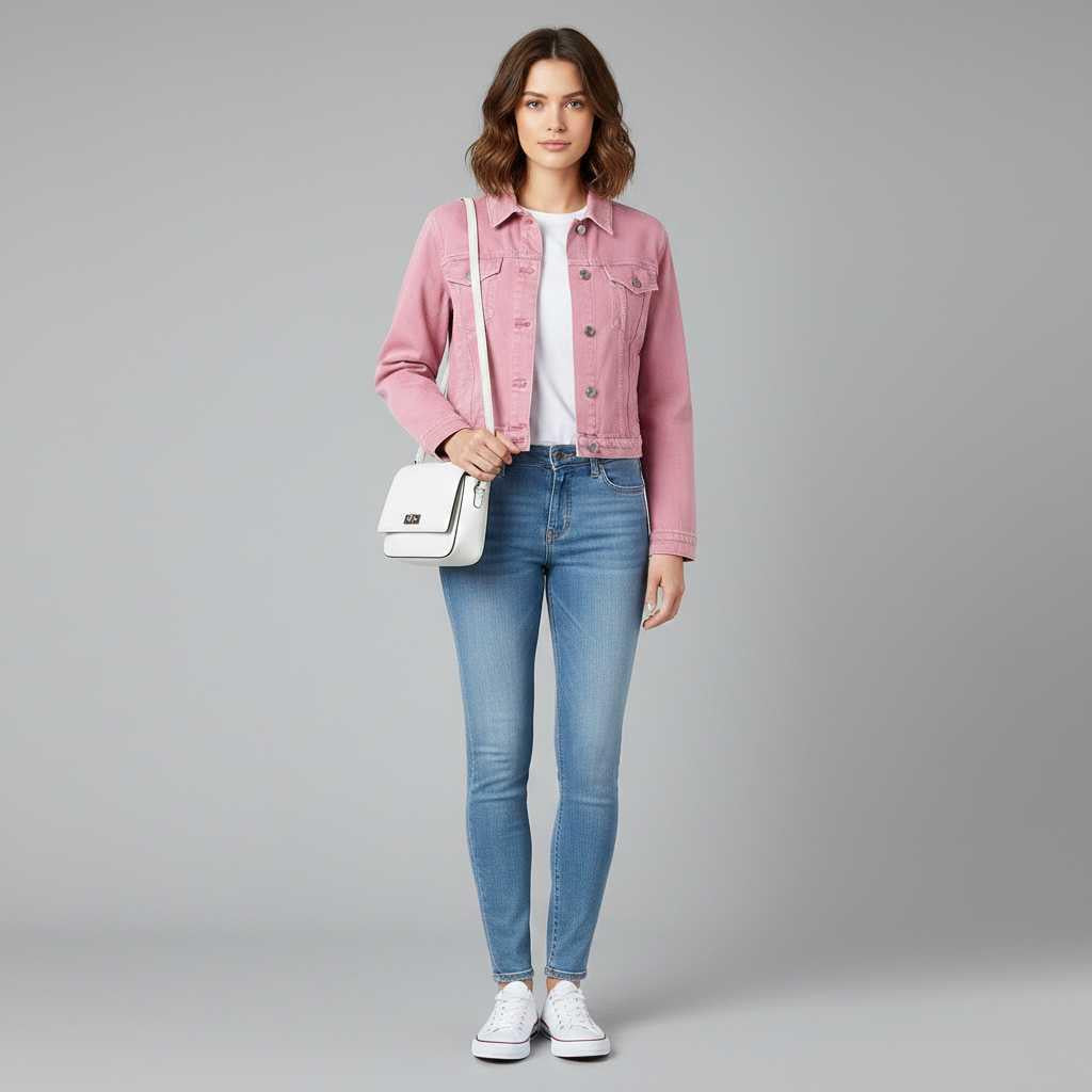 Veste en denim unie femme – Style streetwear, poches poitrine – photo 1