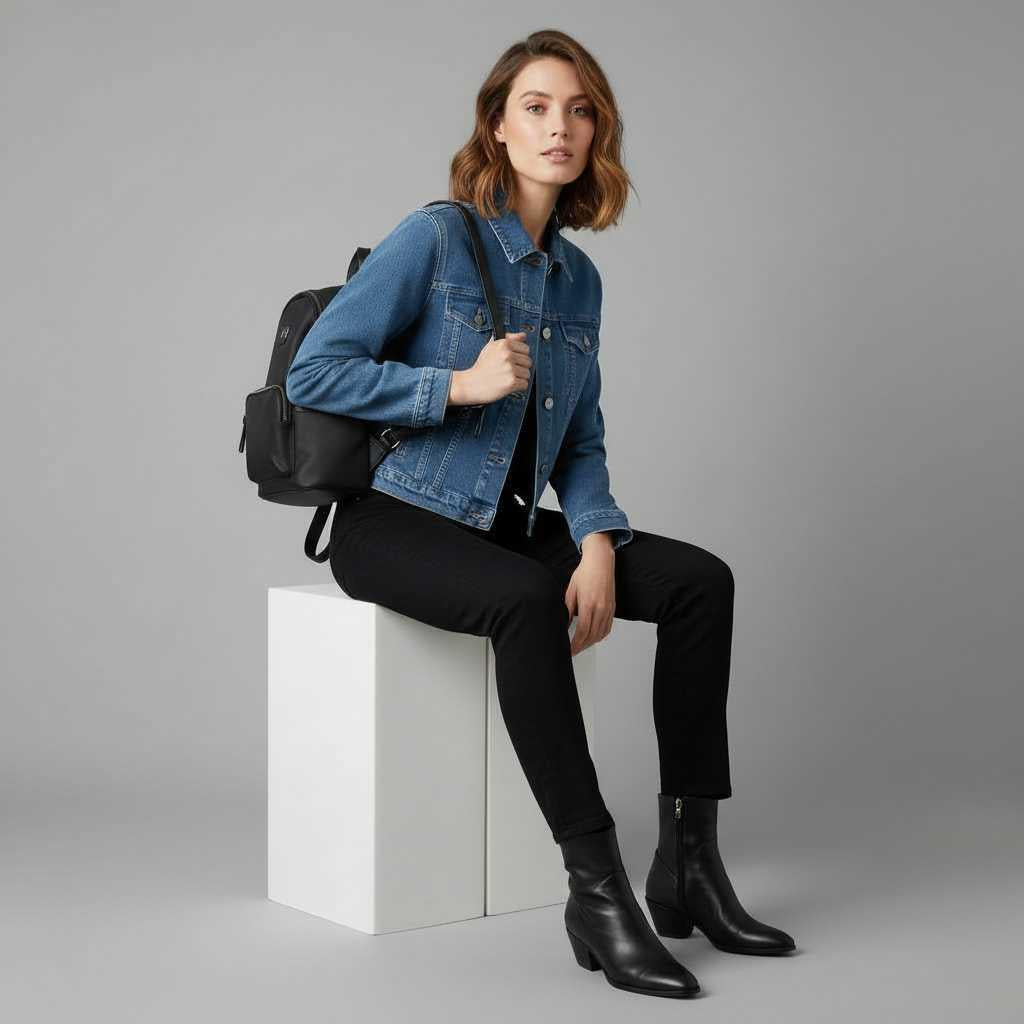 Veste en denim unie femme – Style streetwear, poches poitrine – photo 3