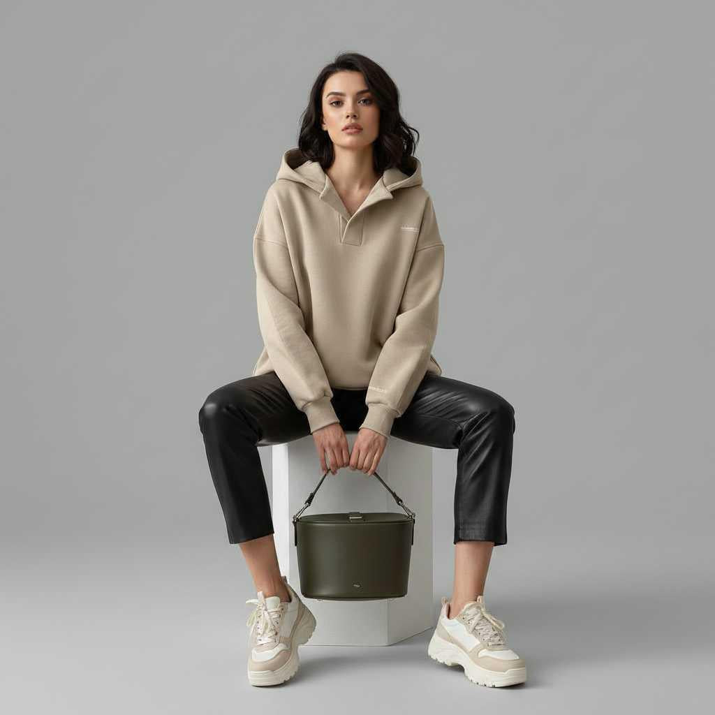 Sweat à capuche oversize femme 100 % coton – Style minimaliste – photo 2