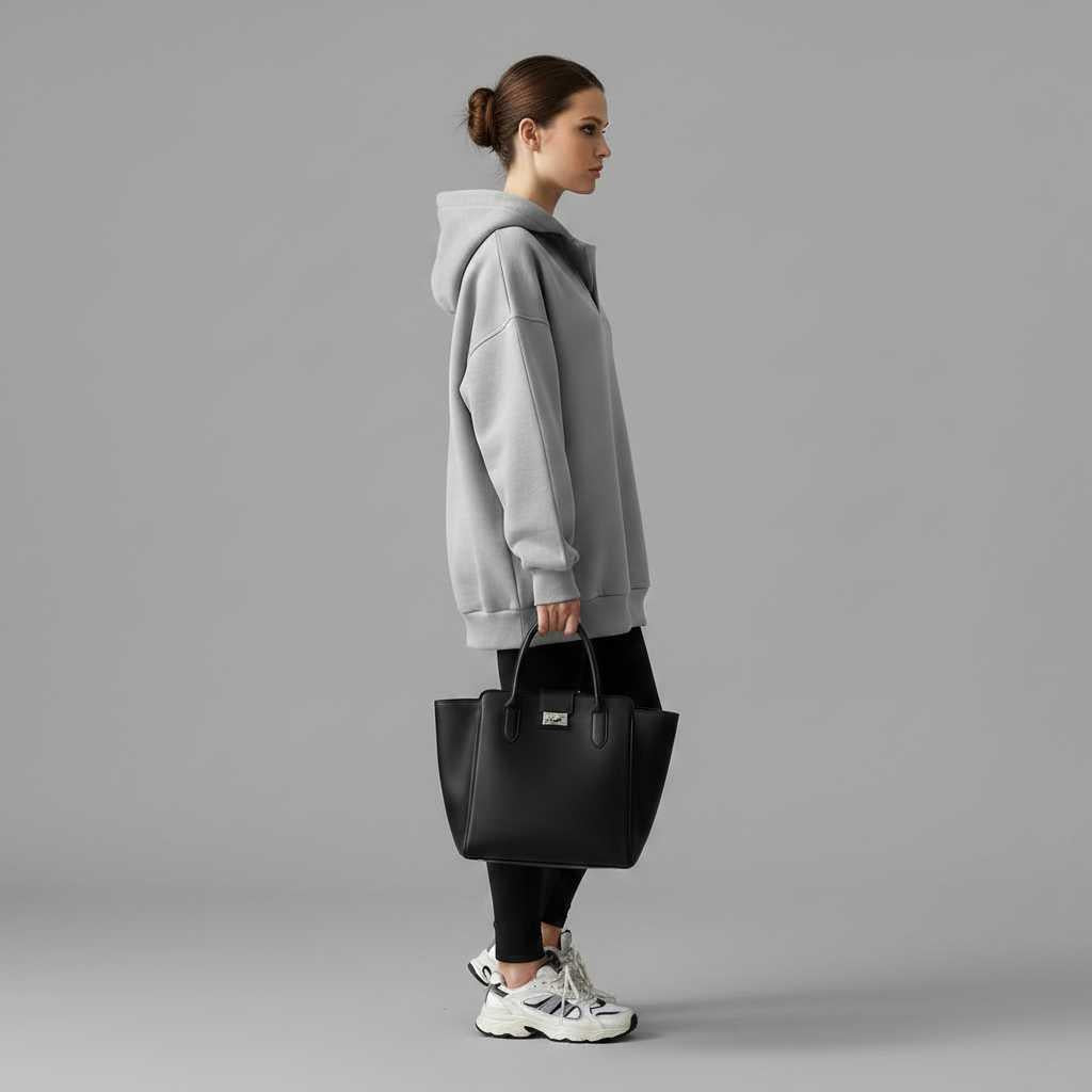 Sweat à capuche oversize femme 100 % coton – Style minimaliste – photo 3