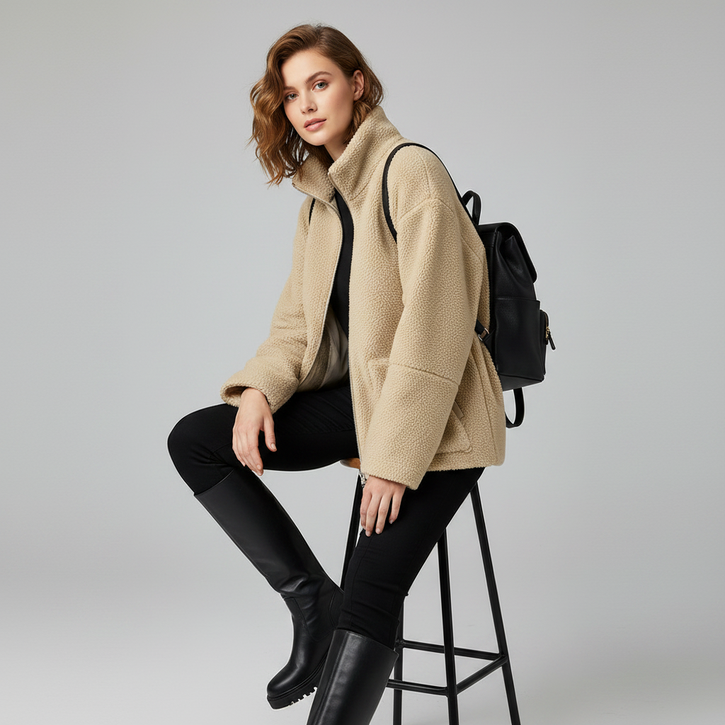 Veste oversize femme à col montant – Zip double sens – photo 2