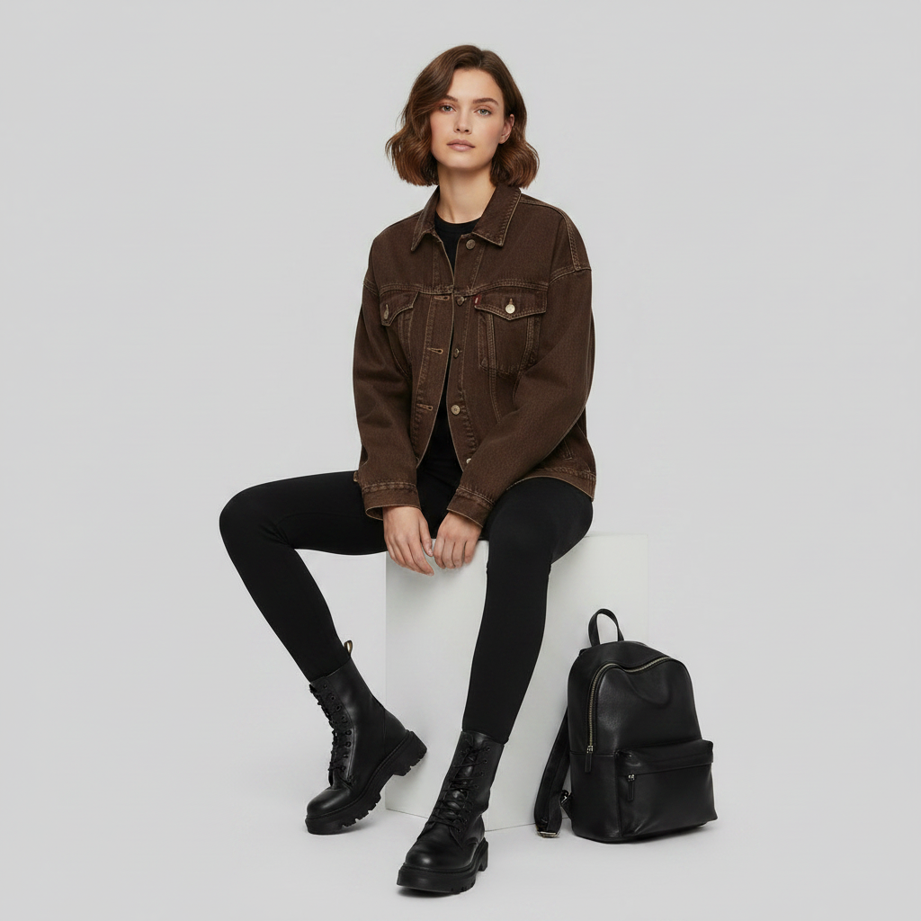 Veste en jean oversize à franges pour femme – photo 1