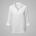 Blouse femme col V brodée en coton et lin – photo 6