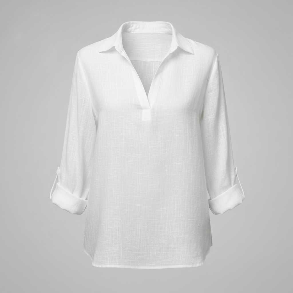 Blouse femme col V brodée en coton et lin – photo 6