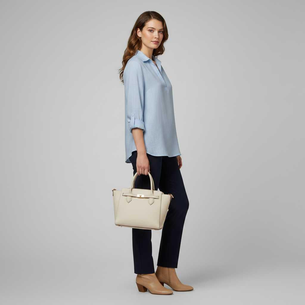 Blouse femme col V brodée en coton et lin – photo 5