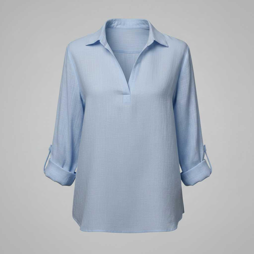 Blouse femme col V brodée en coton et lin – photo 7