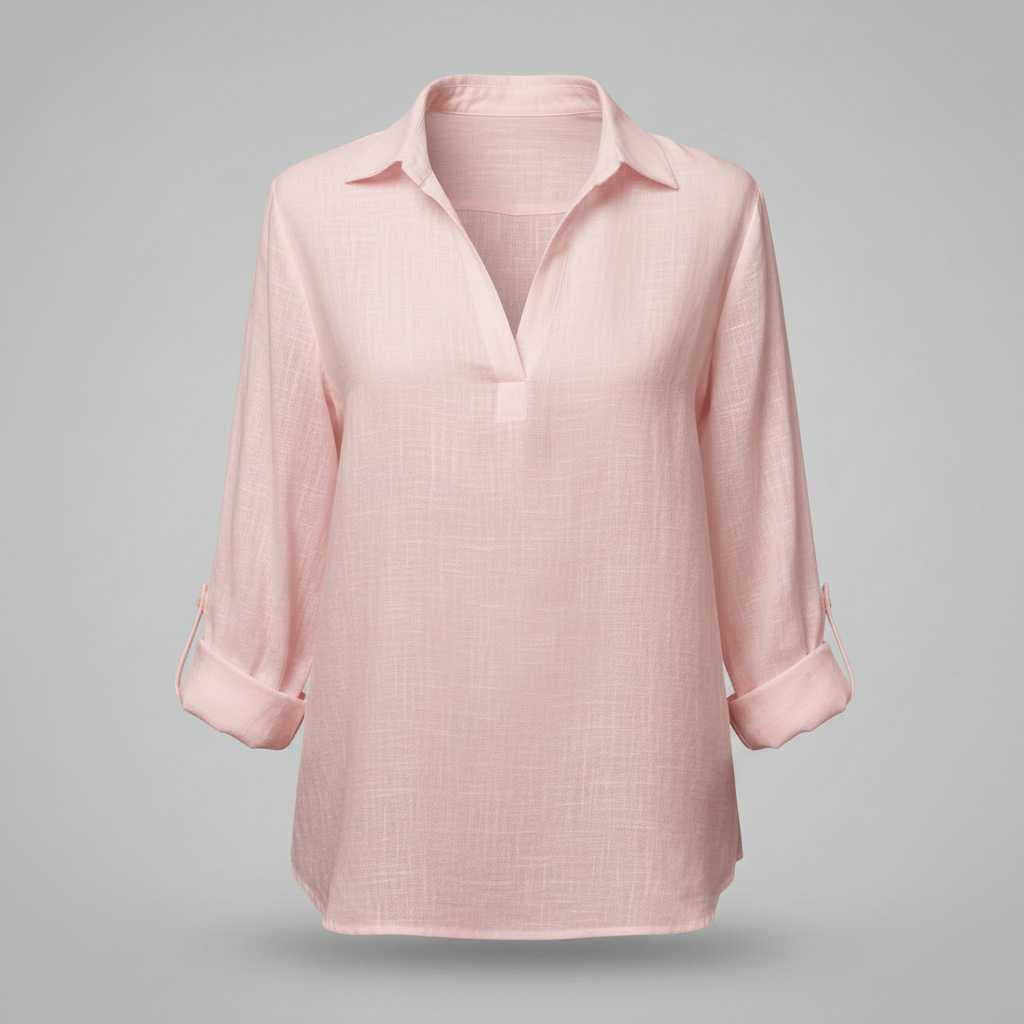 Blouse femme col V brodée en coton et lin – photo 8