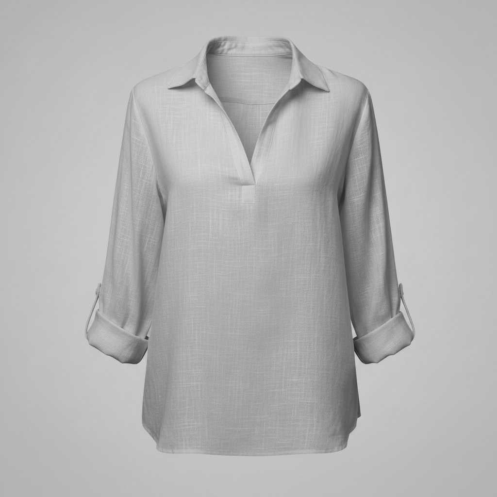 Blouse femme col V brodée en coton et lin – photo 9