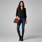 Blouse femme col V brodée en coton et lin – photo 1