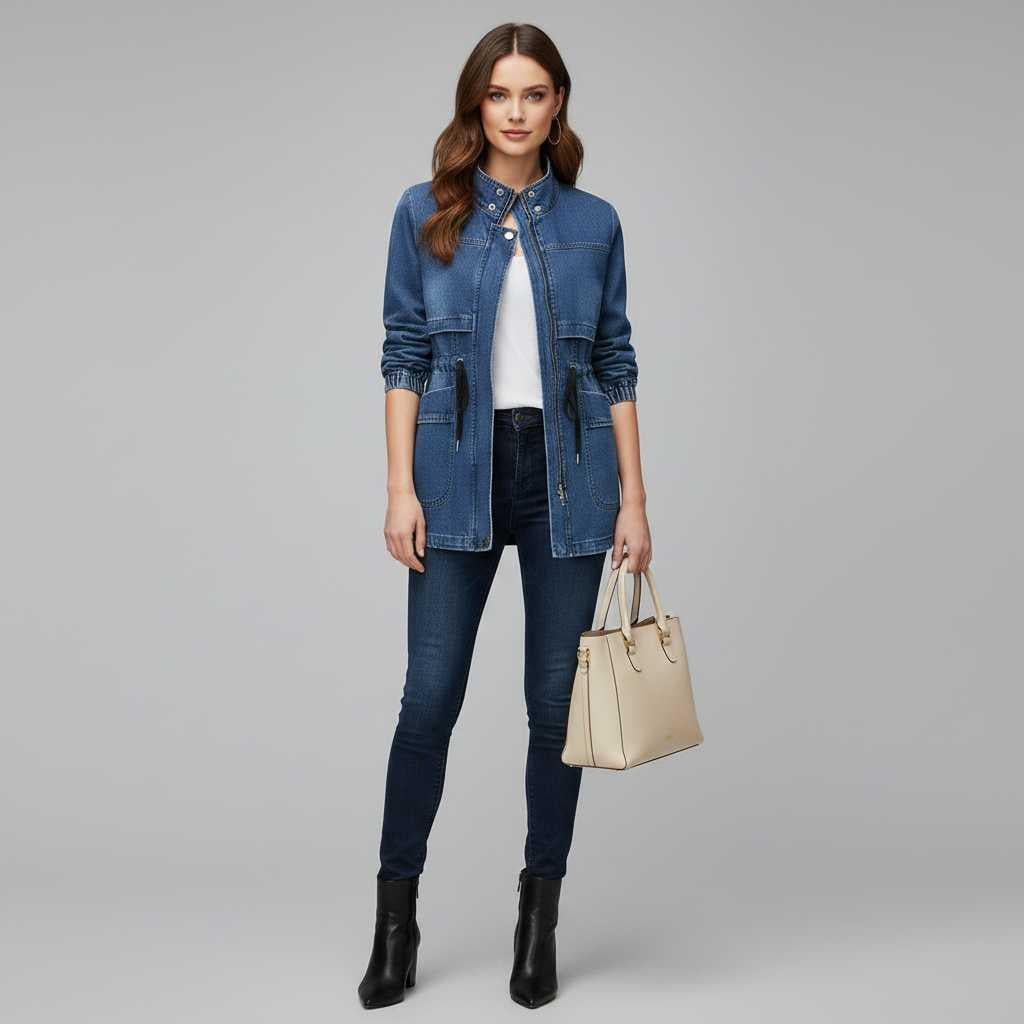 Veste en denim coupe-vent femme – Poches zippées – photo 3