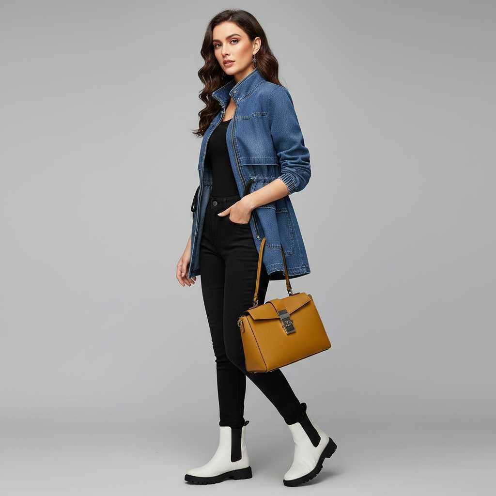Veste en denim coupe-vent femme – Poches zippées – photo 4